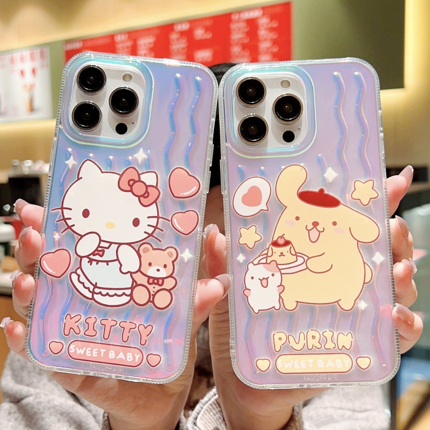 Funda de dibujos animados con patrón de ondas láser