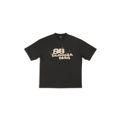 T-SHIRT DESSINÉ À LA MAIN COUPE DROITE NOIR (préférable en été)