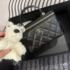 Black Quilted Mini Box Bag | Black & Gold 🖤