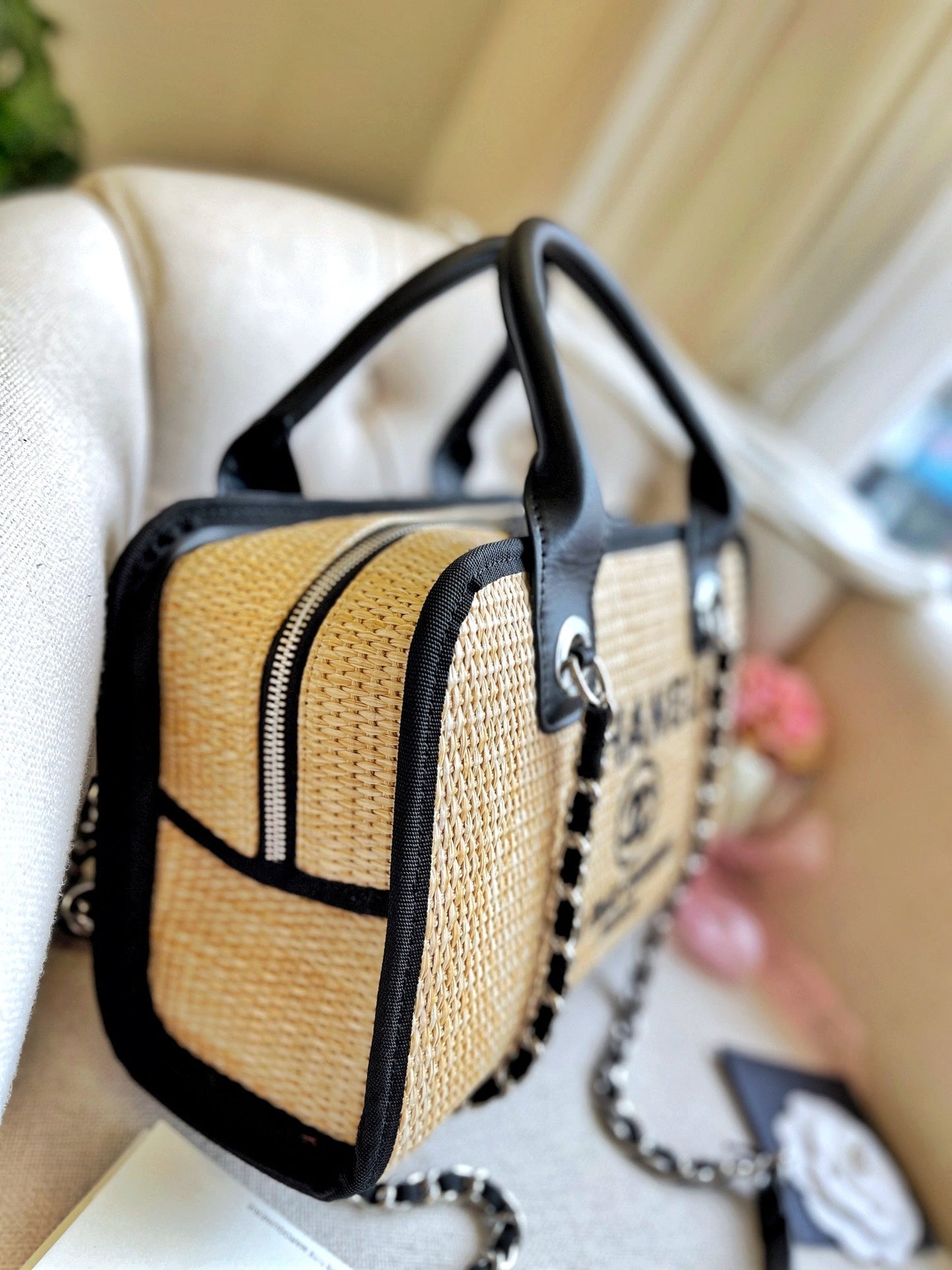 Sac chaîne fourre-tout tissé brodé