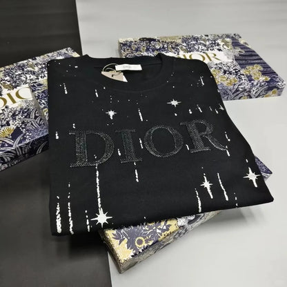 T-shirt en coton brodé coupe ample col rond manches courtes