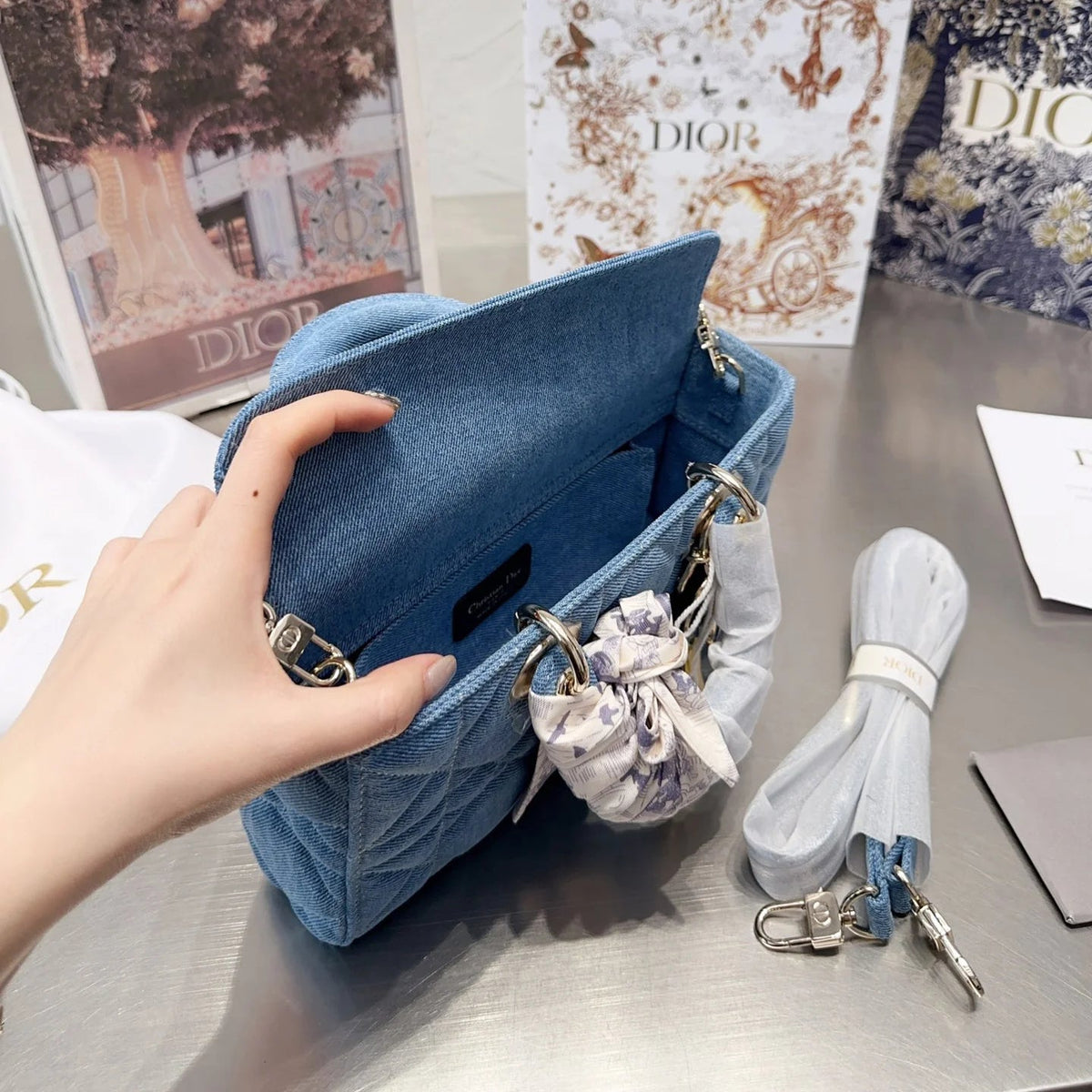 Denim Medium Lady D-Joy Bag