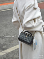 Black Quilted Mini Box Bag | Black & Gold 🖤