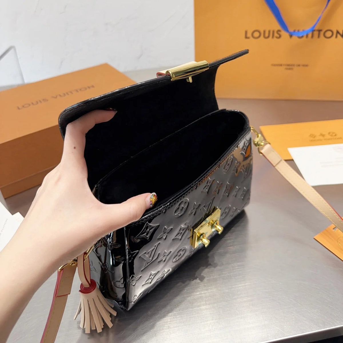 Patent Leather Tassel Bag