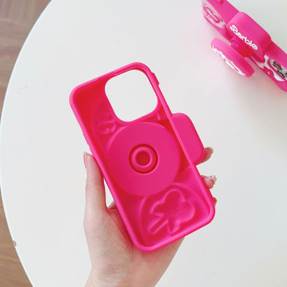 Preciosa funda de silicona rosa para cámara