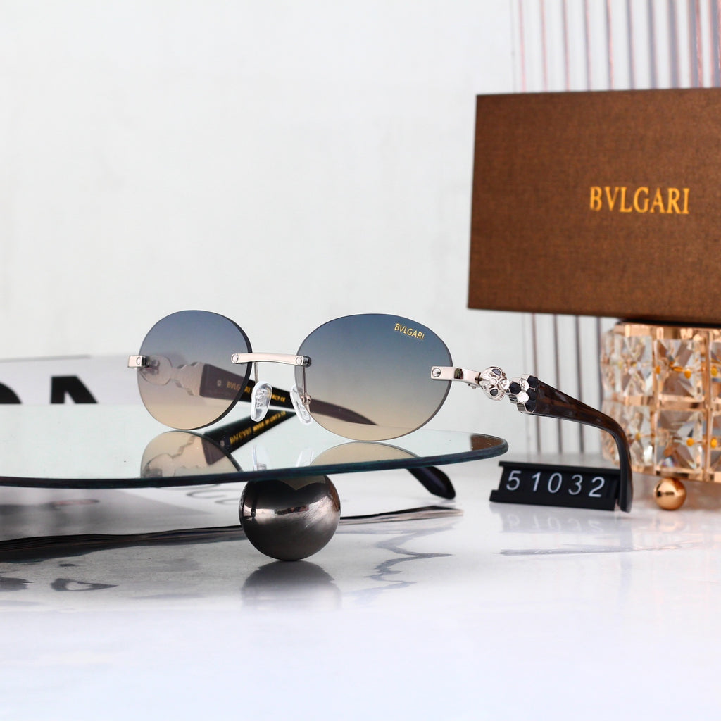 Luxury Rimless Wave Cut Oval Sunglasses - 51032
