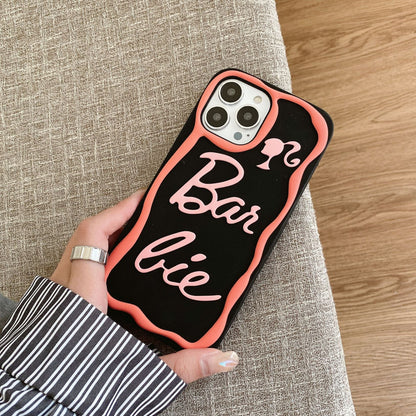 Funda de silicona con letras rosas de dibujos animados