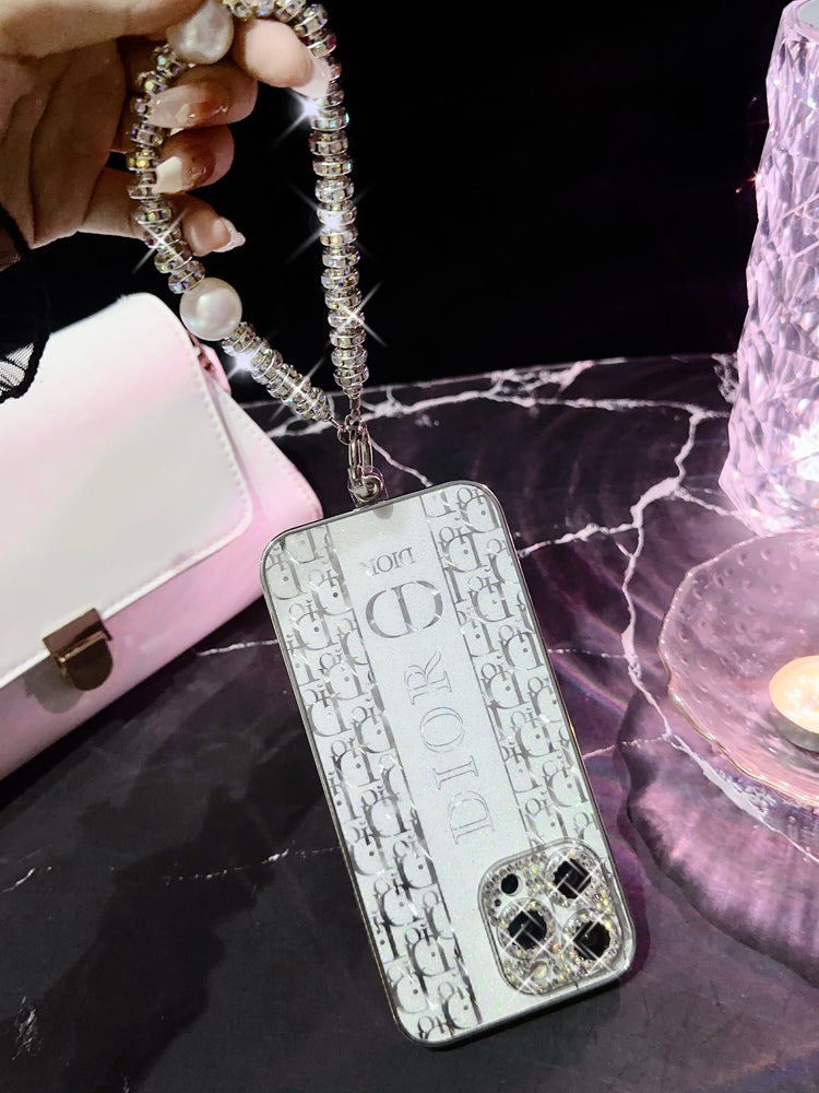 Étui de luxe avec cordon en strass et perles