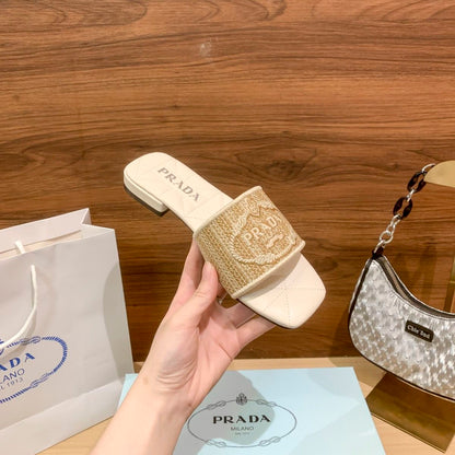 Letter Embroidery Flat Slippers