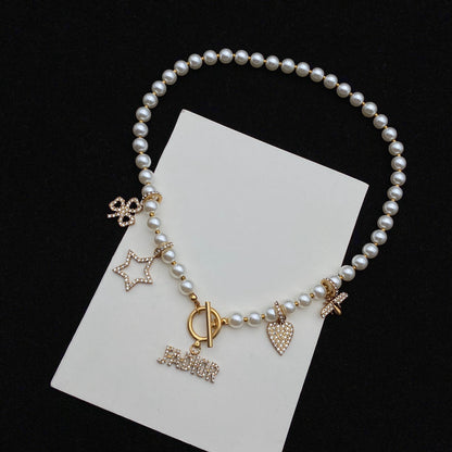 Temperament Diamond Pendant Pearl Necklace