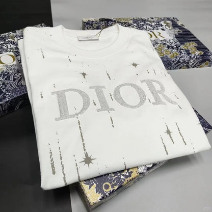 T-shirt en coton brodé coupe ample col rond manches courtes