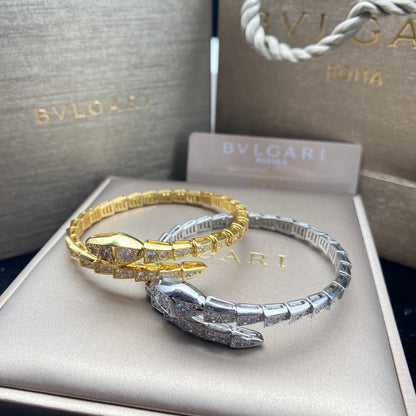Full Diamond Snake Bone Open Bracelet