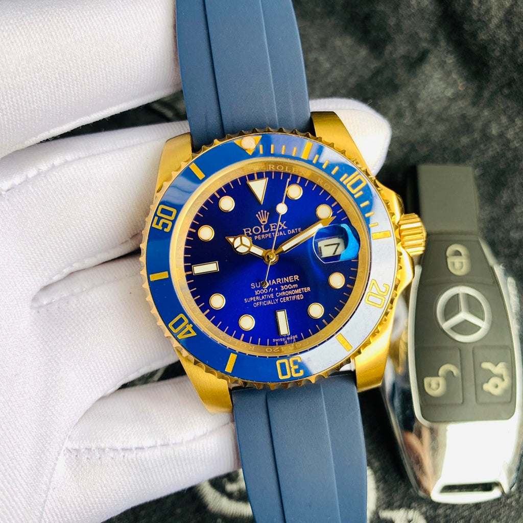 Men’s Gold-Tone Stainless Steel Automatic Dive Watch – 3-Color Dial Collection with Matching Rubber Straps, Classic Sport Luxury