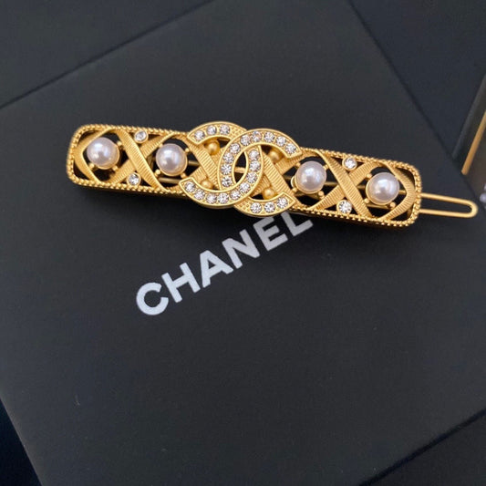 Pasador de pelo calado perla oro premium
