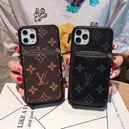 Étui en cuir style portefeuille zippé