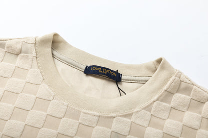 T-shirt en coton molletonné à motif damier en relief