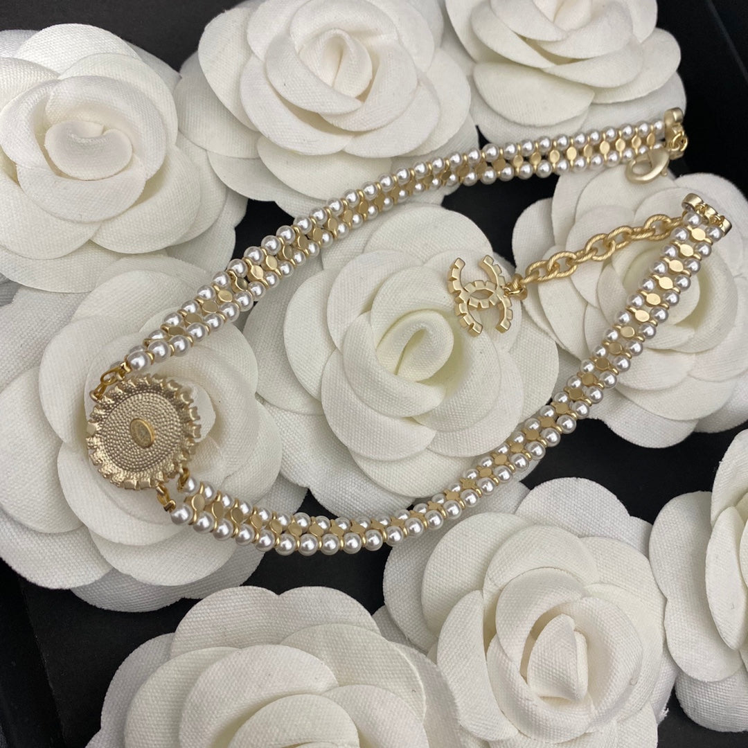 Collier Ras du Cou Double Perle Diamant