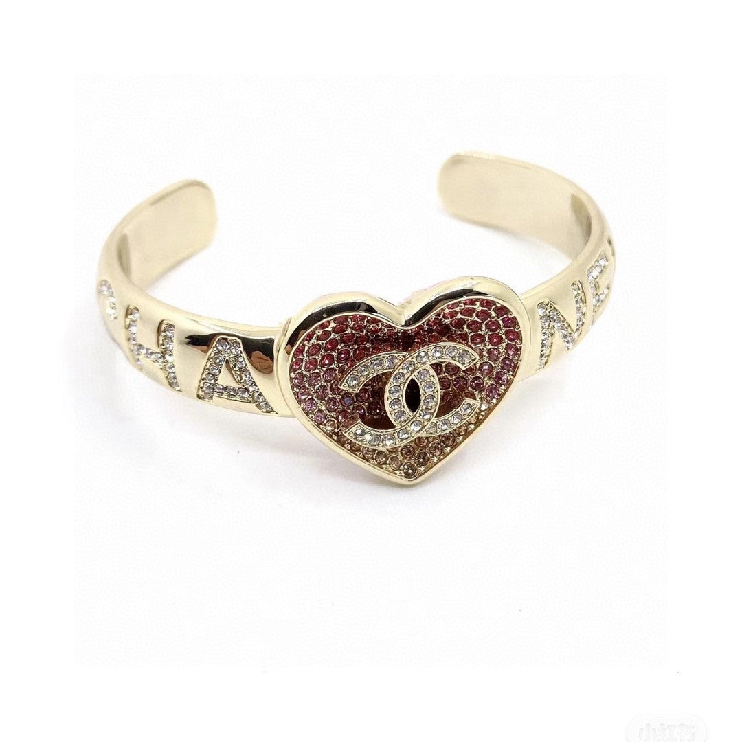 Bracelet jonc cœur avec strass