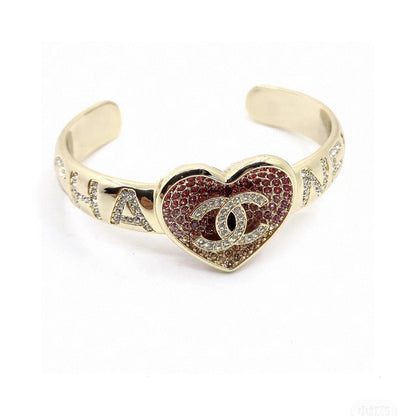 Bracelet jonc cœur avec strass