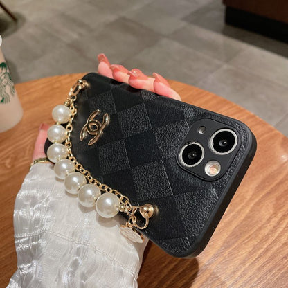 Estuche de Cuero con Pulsera de Cadena de Perlas