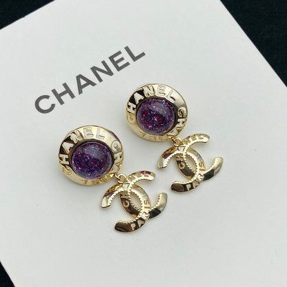 Boucles d'oreilles pendantes lettre CC Étoile brillante