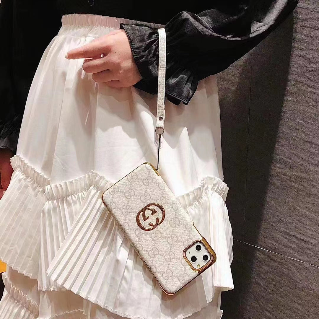 Coque en cuir à bords dorés électroplaqués Fashion