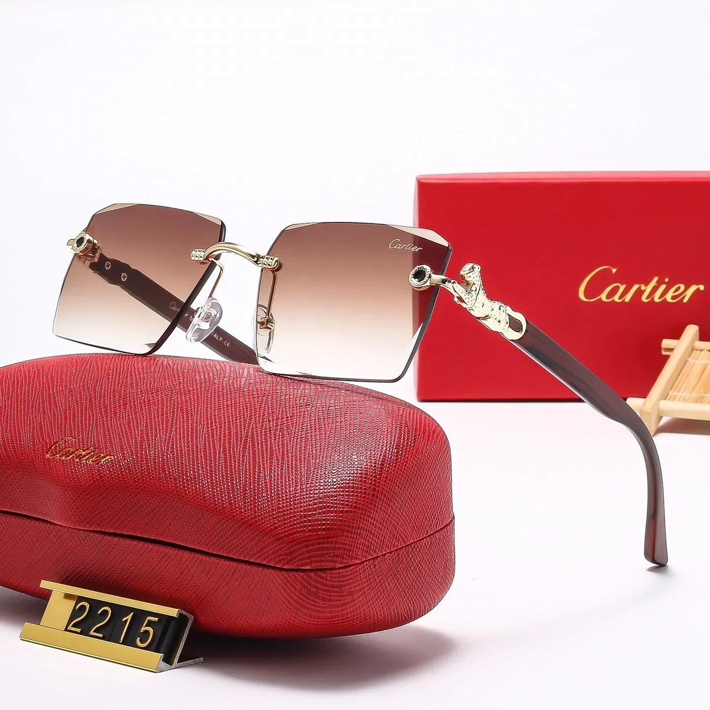 Lunettes de soleil tête de léopard carrées sans monture 2215