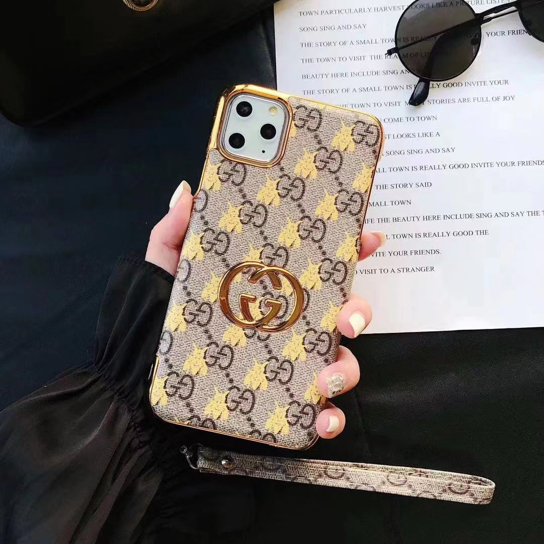 Coque en cuir à bords dorés électroplaqués Fashion