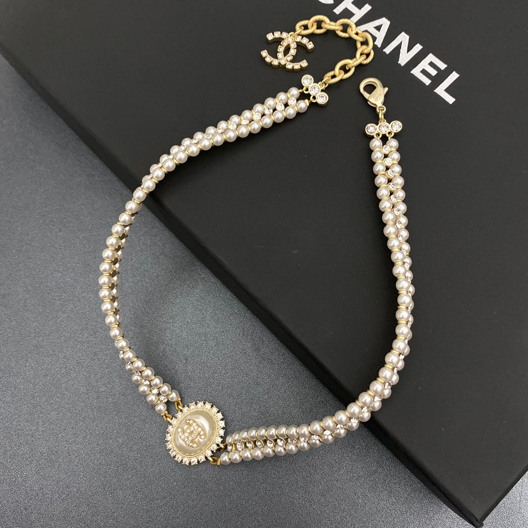 Collier Ras du Cou Double Perle Diamant