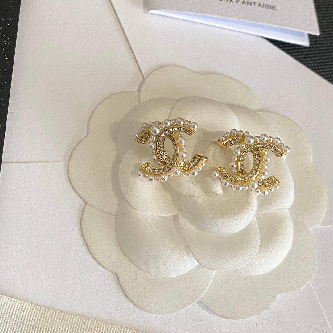 Pendientes de perlas y pedrería elegantes