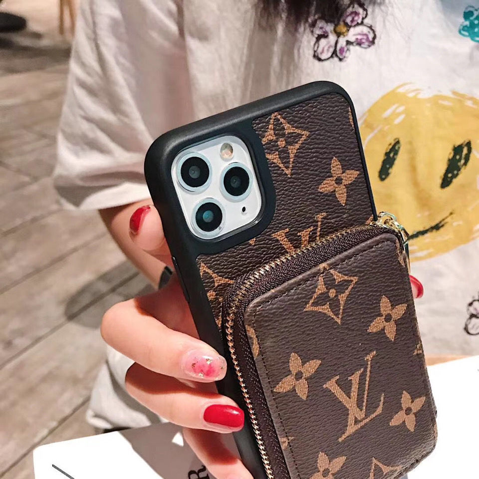 Étui en cuir style portefeuille zippé