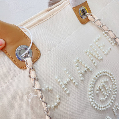 Bolso tote con cadena y bordado de perlas