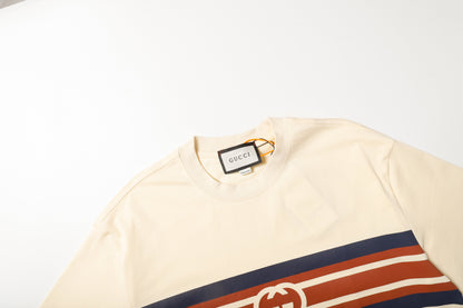 T-shirt imprimé rayé abricot