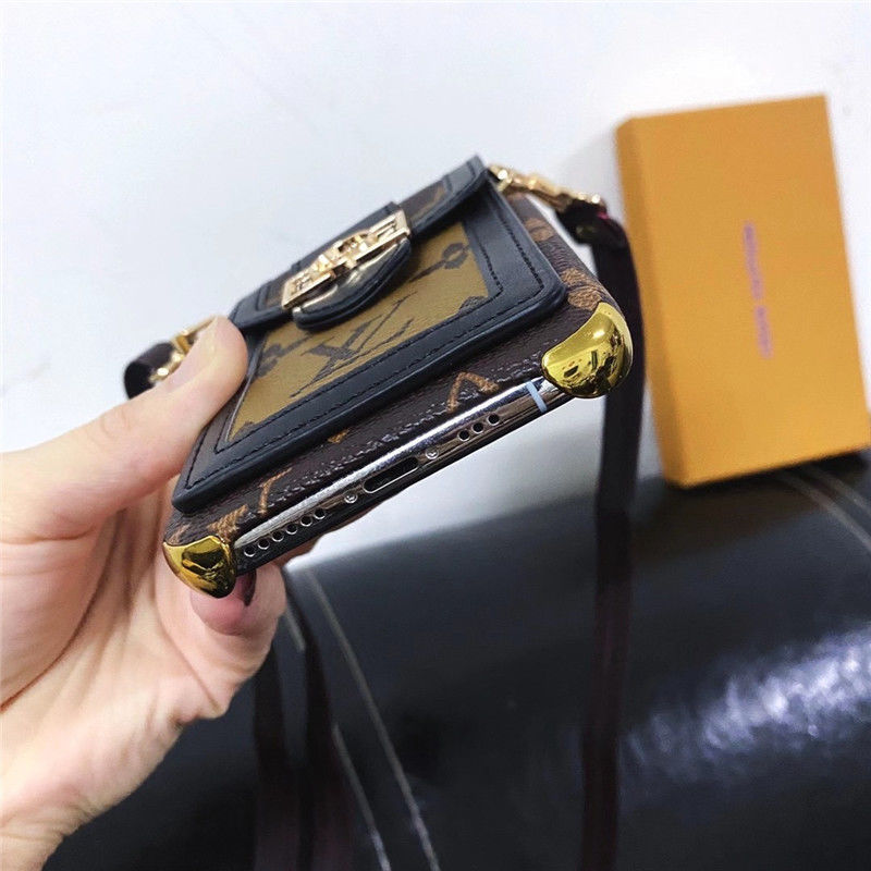 Étui porte-cartes en cuir à bord doré