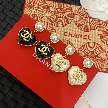 Boucles d'oreilles pendantes Cœur Perle Plaqué