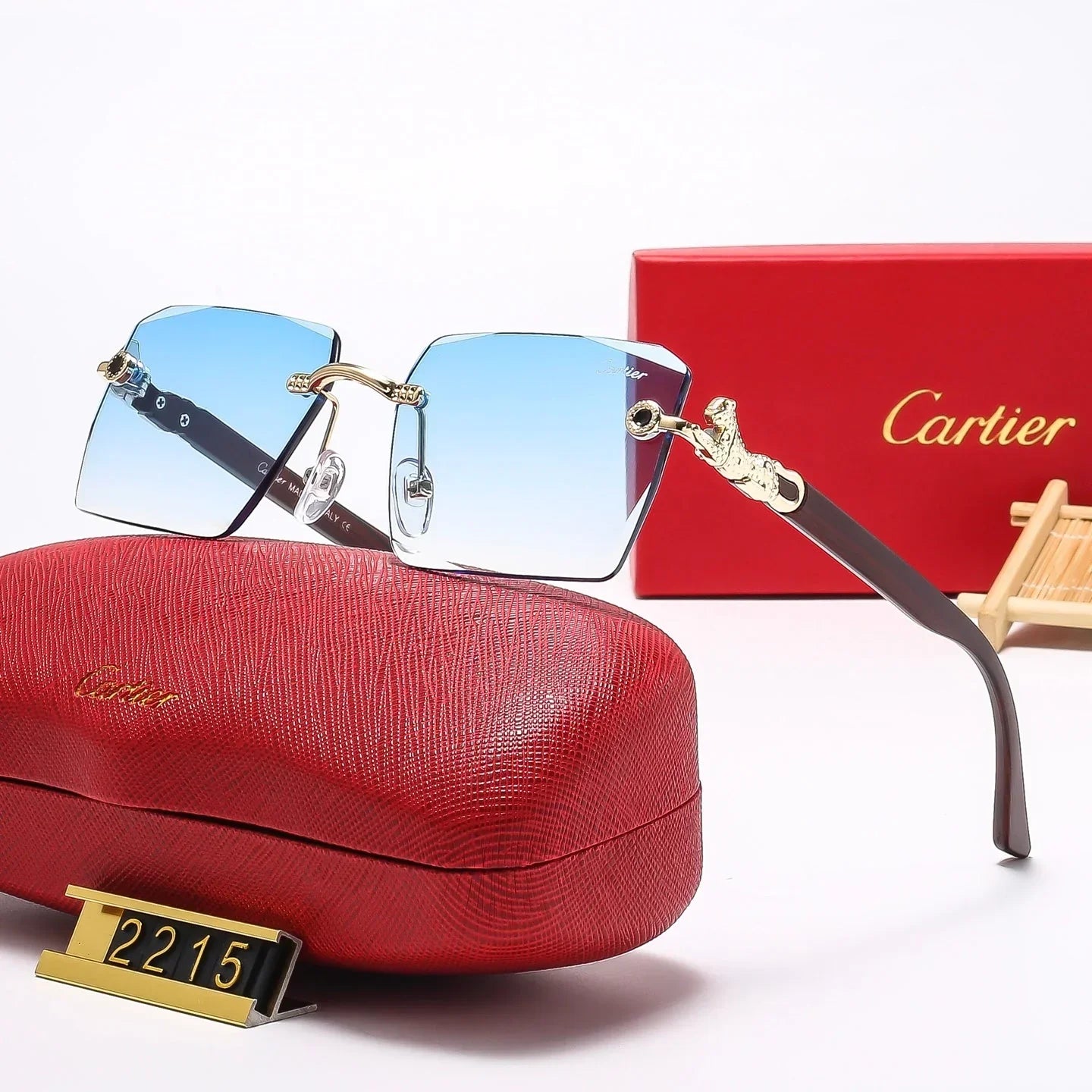 Lunettes de soleil tête de léopard carrées sans monture 2215