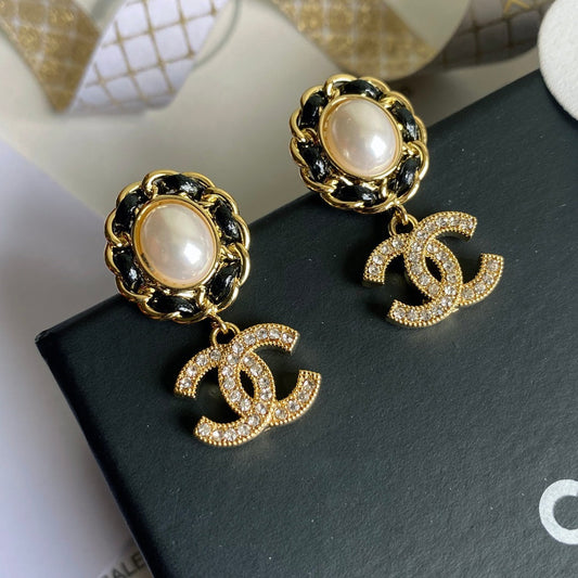 Boucles d'oreilles pendantes alphabet zircon perle vintage