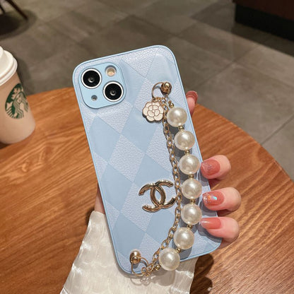 Estuche de Cuero con Pulsera de Cadena de Perlas