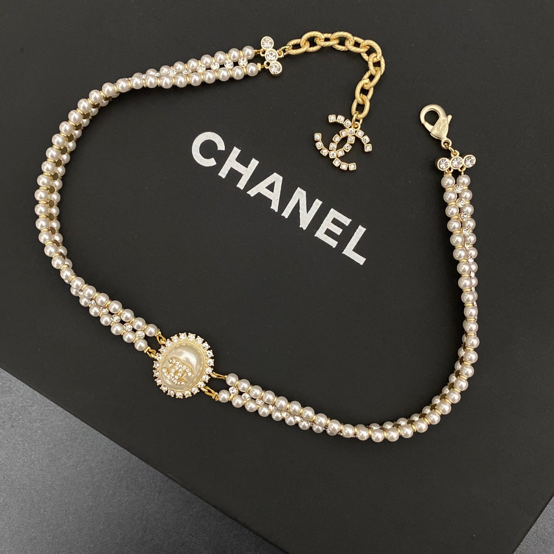Collier Ras du Cou Double Perle Diamant