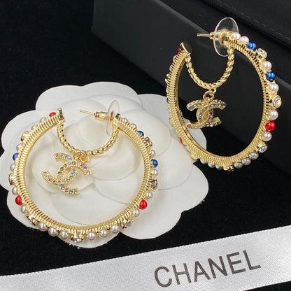 Pendientes de Aro Grandes con Perlas de Colores