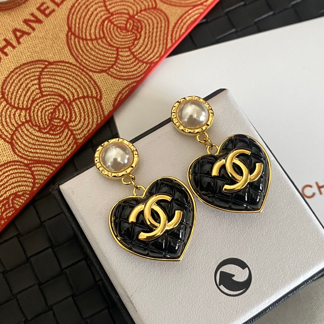 Boucles d'oreilles pendantes Cœur Perle Plaqué