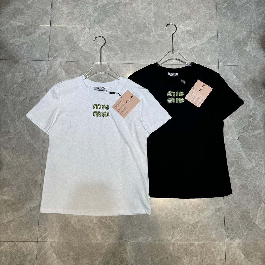 T-shirt Lettre Strass Vert
