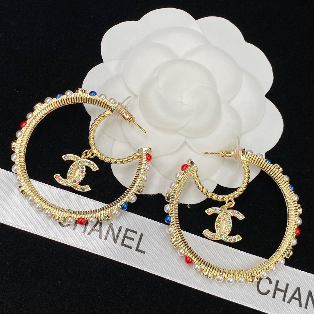 Pendientes de Aro Grandes con Perlas de Colores