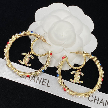 Pendientes de Aro Grandes con Perlas de Colores