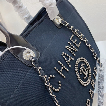 Bolso tote con cadena y bordado de perlas
