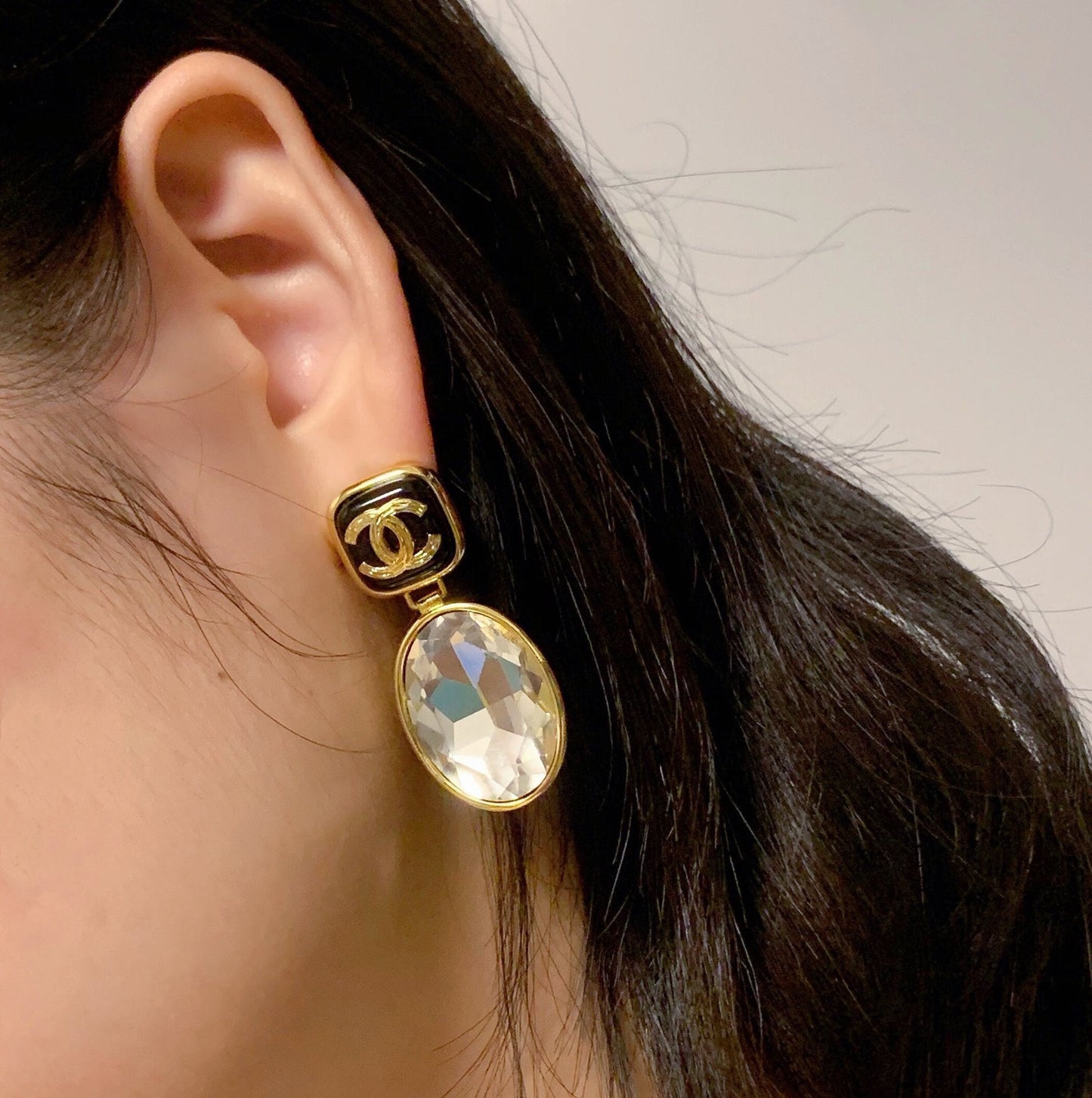 Pendientes colgantes ovalados de diamantes vintage