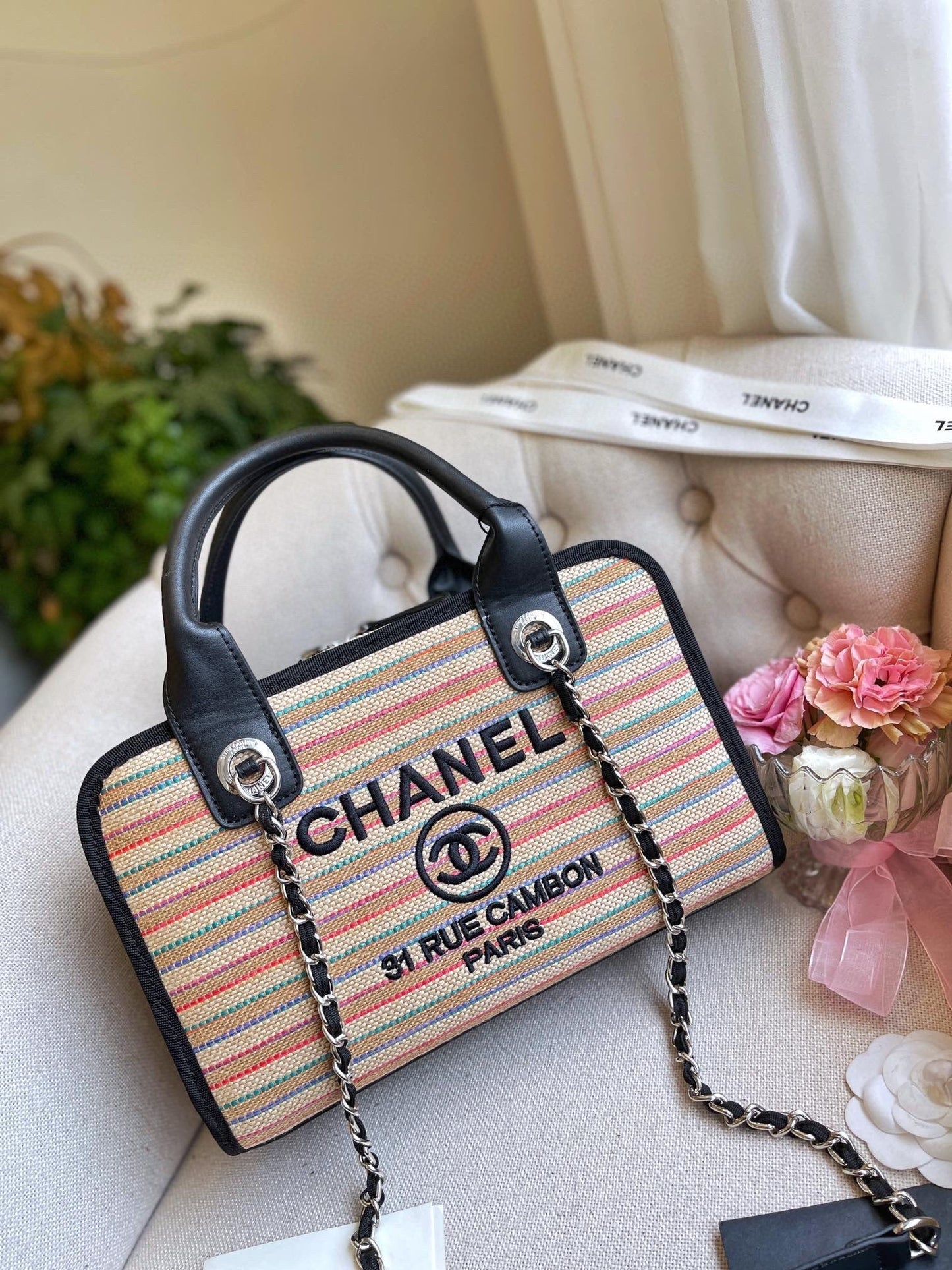 Sac chaîne fourre-tout tissé brodé