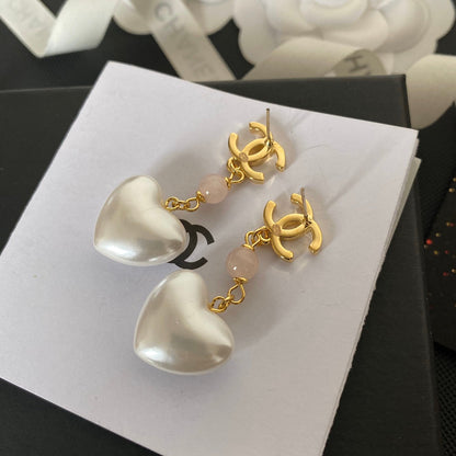 Boucles d'oreilles cœur en verre nacré de qualité supérieure