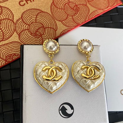 Boucles d'oreilles pendantes Cœur Perle Plaqué