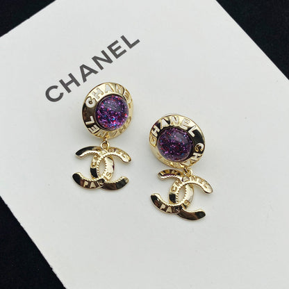 Boucles d'oreilles pendantes lettre CC Étoile brillante